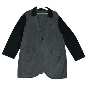 Lauren Ralph Lauren Womens Gray Black Colorblock Sweater Blazer, 3X, plus size